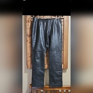Moda International Black Leather Bootcut Pants Size 12 Tall